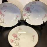 Royal Court Pink Carnations Fine China Japan 3 Coupe Soup Bowls 7" W/ Gold Trim Carnation