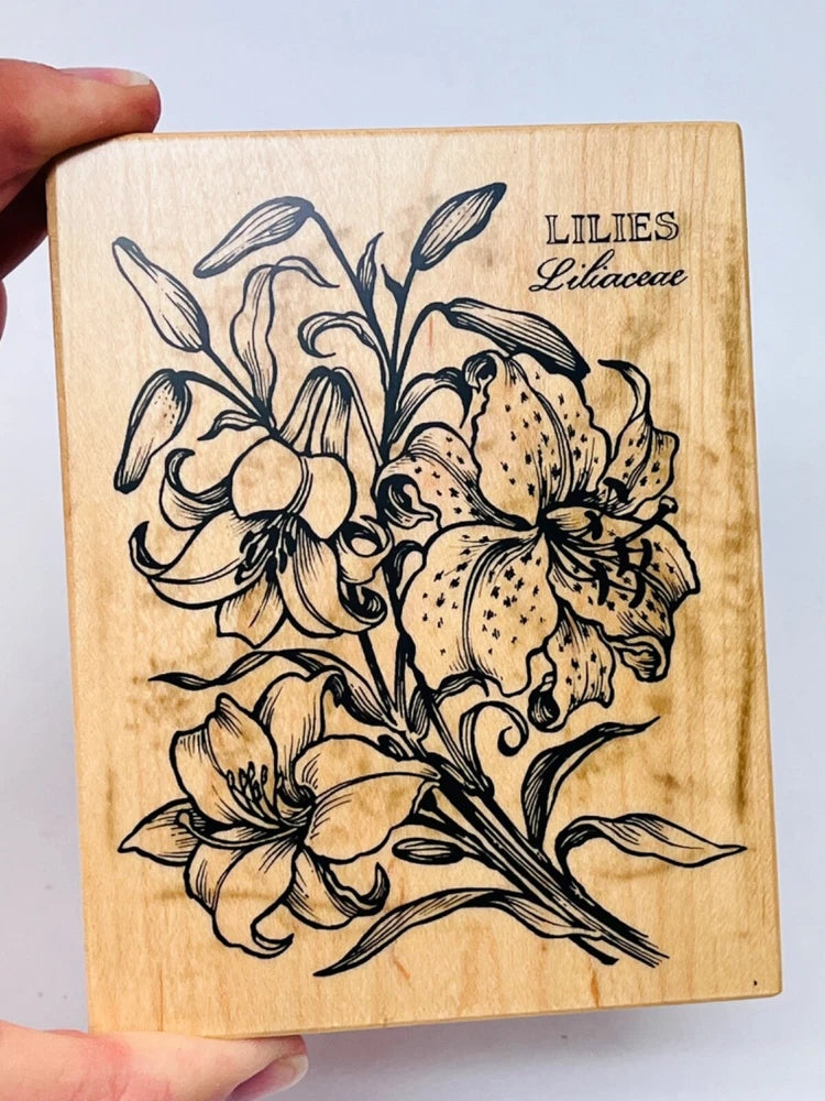Vintage Lilies Wood Rubber Stamp by PSX K-1276 Flowers Floral Craft DIY BIN9 Lily