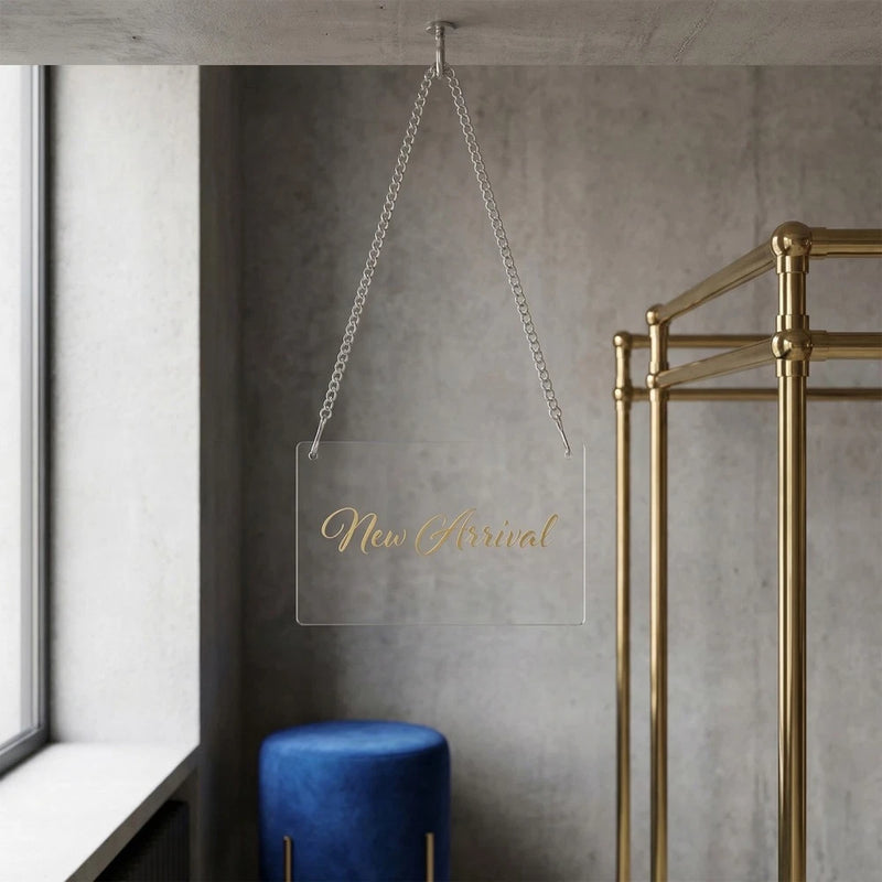 Metal hanging sign chain set with two silver strands