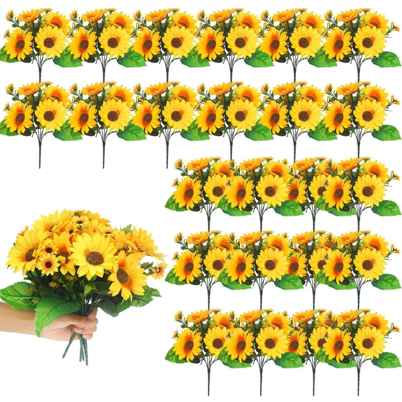 24 Bundles Artificial Sunflowers Fake Outdoor UV Resistant Fall Flowers for Home Sunflower