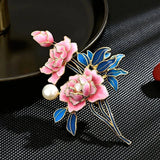 Exquisite Peony Flower Brooch Enamel Crystal Rhinestone Party Coat Pin Gift Peony