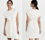 Vince Short Sleeve Dress with Tie Waist Cotton Dress Off White, Sz L, NWT Pampas Grass