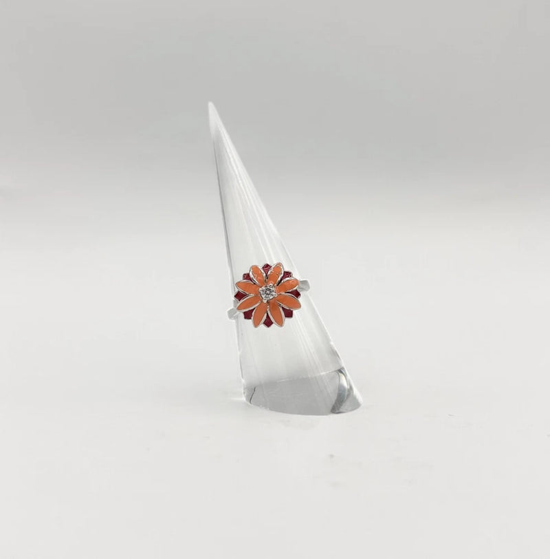 925 Silver, Sunflower Ring-Orange, Red Sunflower