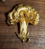 Vintage Crown Trifari 3D Brushed Gold Tone Carnation Flower Brooch Carnation