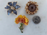 3 flower brooch pins sunflower...great condition Sunflower