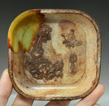 4.3"Hongshan Culture Old Jade Carved Peony Flower Butterfly Tray Dish Plate Peony
