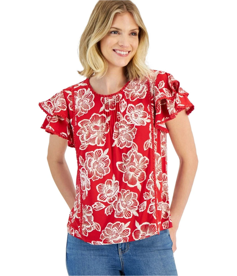 Nautica Womens Batik Rose Knit Blouse Roses