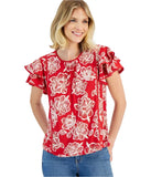 Nautica Womens Batik Rose Knit Blouse Roses