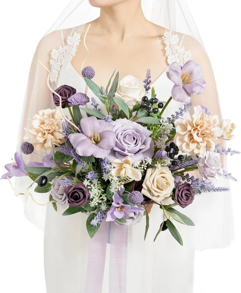 Ling's Moment Purple Lavender Bouquet for Bride, Lilac Bridal Bouquet Bouquet