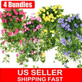 4Bundles Artificial Hanging Plants Fake Flowers Silk Morning Glory Garden Decor Green Plant