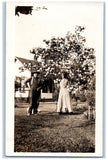 Pretty Woman Postcard RPPC Photo Hydrangea Bush Flowers c1910's Unposted Antique Hydrangea