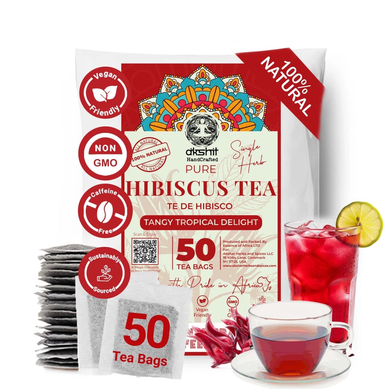 50 Organic Hibiscus Tea Bags, 100% Pure Dried Hibiscus Flower Tea, Te De Hibisco Roses