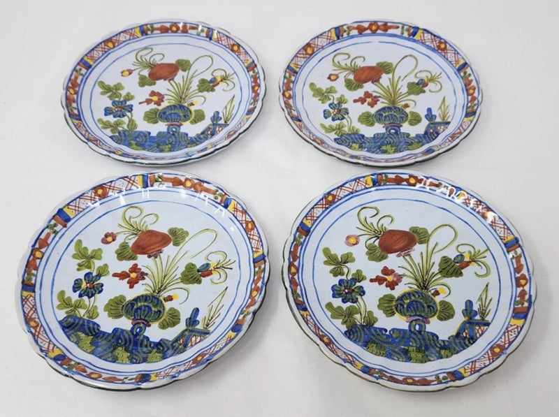 Vintage Italian Garofano Faenza Blue Carnation 6-1/4"  Bread & Butter Plates Carnation