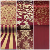 Burgundy/Gold Damask Jacquard Brocade Fabric 118" By the Yard Many Design Flowering Plants