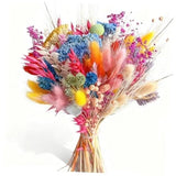 130Pcs Bright-Coloured Dried Flowers Bouquet 17Style Natural Pampas Grass with Pampas Grass