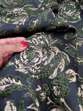 BLACK Metallic Gold Green Floral Brocade Fabric By The Yard Dress Upholstery Flowering Plants