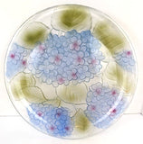 13" Crystal Hydrangea Flowers Round Serving Tray Platter Reverse Painted Flowers Hydrangea