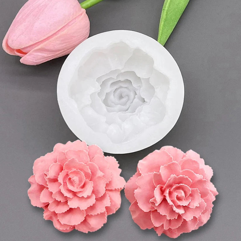Round white silicone rose flower mold with detailed flower cavity for sugar craft