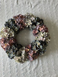 18" Faux Hydrangea Wreath Antique Blue Purple Green Farmhouse Grapevine Base Hydrangea