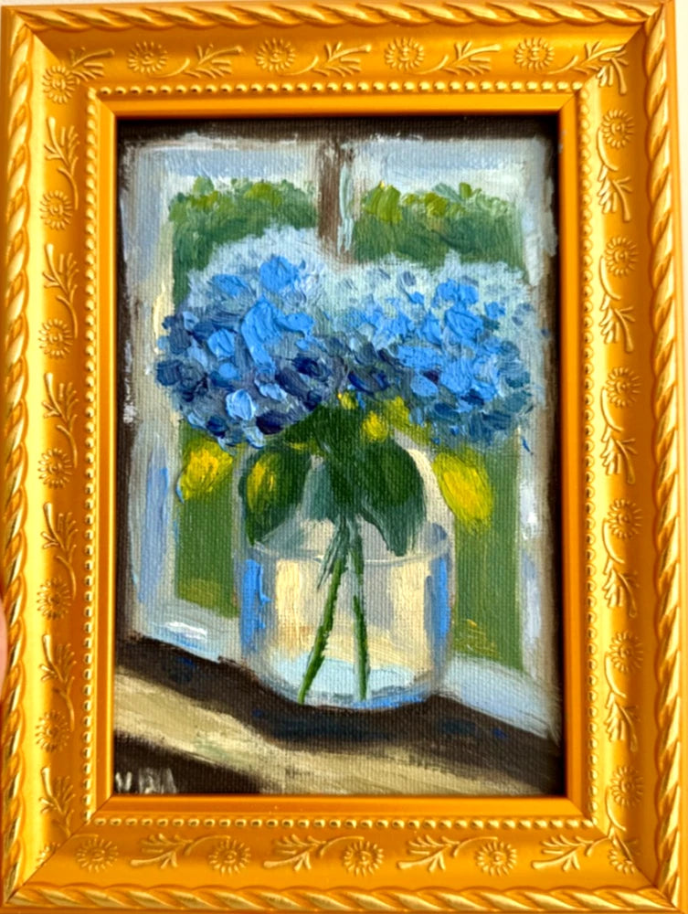 Framed Flowers Oil Painting Signed Vintage Hydrangea Bouquet Canvas Artwork Hydrangea