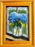 Framed Flowers Oil Painting Signed Vintage Hydrangea Bouquet Canvas Artwork Hydrangea