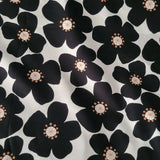 Black Flowers on White w/ Beige Centers Japanese Cotton Shirting Flowering Plants