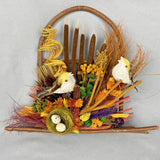 Vtg Dried Flower Birds Wall Hanging Wreath CatTails Twigs Boho Cottage 10x12 Dried Flower