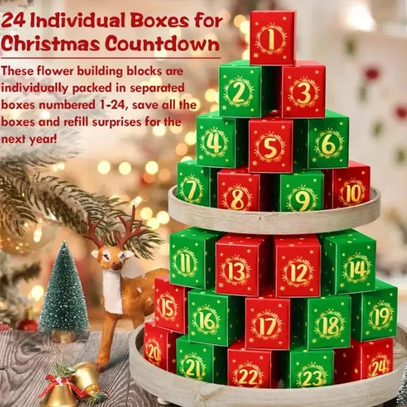 24 Days Flower Bouquet Building Blocks Christmas Advent Calendar Decor Sunflower