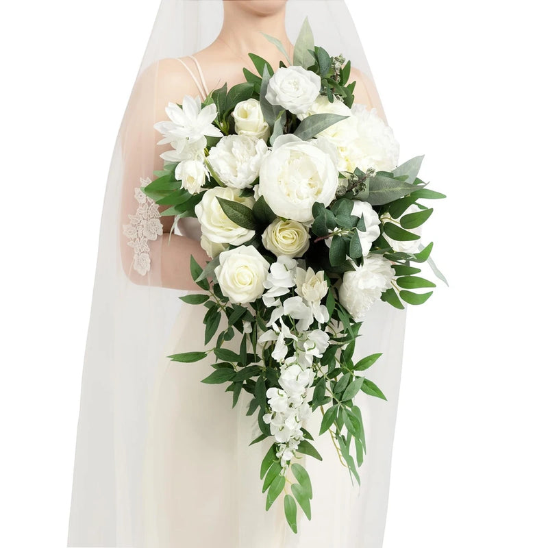 Ling's Moment White Bridal Bouquet Cascading, Ivory Wedding Bouquets for Brid... Bouquet