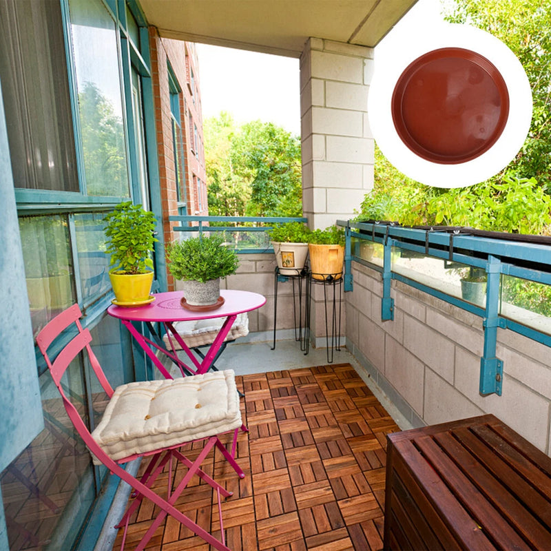 Square ceramic plant saucer/drip tray, terracotta red, round recessed center.