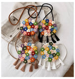 Embroidered knitted tassel hydrangea bag female crossbody small round bag new Hydrangea