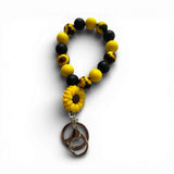 Keychain Beaded Bracelet Sunflower Yellow Black Silicone Wristlet Spring Woman Sunflower