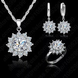 SunFlower Cubic Zirconia 925 Sterling Silver  Jewelry Sets Earrings Pendant Ring Sunflower