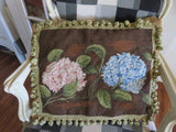 GORGEOUS Aubusson style Needlepoint Pillow cover Blue & Pink Hydrangeas NWOT Hydrangea