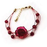 Romantic Layered Chain Beads Decor Red Rose Flower Bracelet Party Jewellery Roses