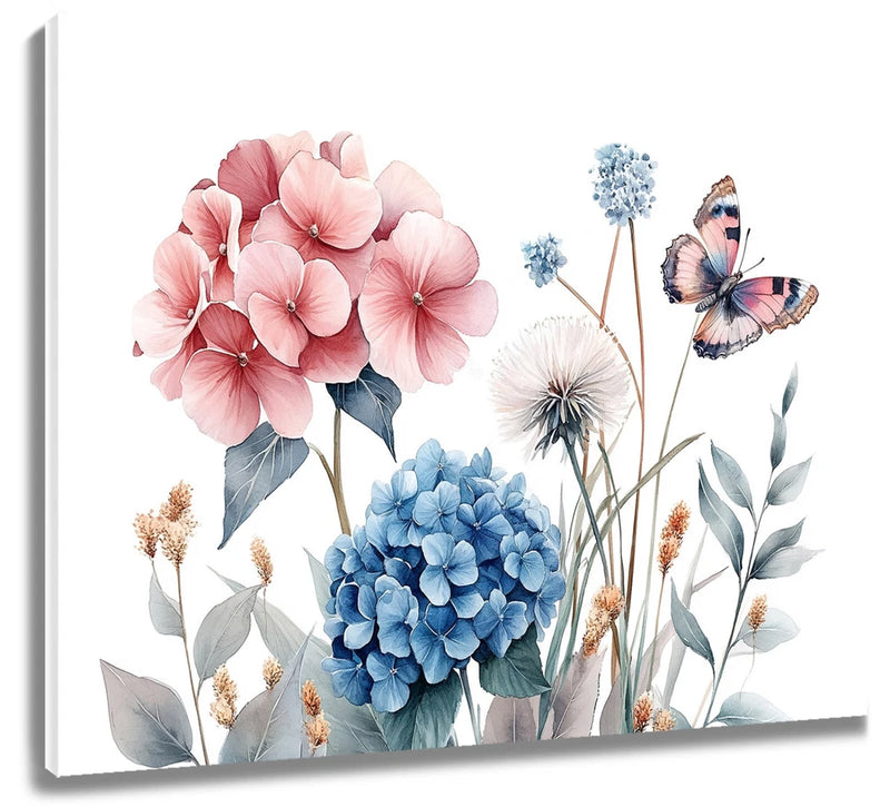 Pink Butterfly Blue Hydrangea Flower AbstractÊWallÊArtÊforÊBathroomÊLivingÊRoom Hydrangea