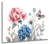 Pink Butterfly Blue Hydrangea Flower AbstractÊWallÊArtÊforÊBathroomÊLivingÊRoom Hydrangea
