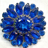 Flower Daisy Sunflower Blue Navette Rhinestone Vintage Pin Brooch Silver J-266 Sunflower