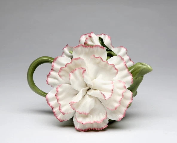 NEW COLLECTIBLE PORCELAIN 3D WHITE AND PINK CARNATION FLOWER TEAPOT-8OZ-NAIS Carnation