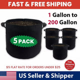 5 Packs Grow Bags Heavy Duty Thickened Nonwoven 5 Gallon to 200 Gallon Garden Plants