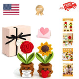 2pcs Knitted Flowers Sunflower Gifts for Women Handmade Knitted Planters with... Sunflower