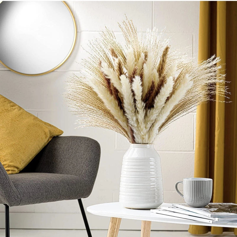 60PC Pampas Grass Decor 15PCS White 15PCS Brown 30PCS Reed 17" Tall Lot of 2 Pampas Grass