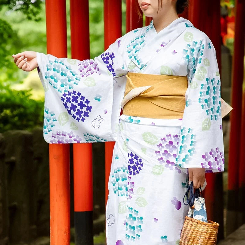 Flower Miffy Yukata Hydrangea Summer Kimono Japan New Hydrangea