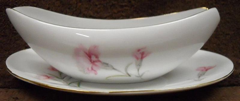 Vintage Royal Court Pink Carnation Gravy Boat & Platter made Japan Fine China Carnation