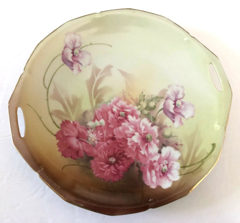RS Prussia Germany Handled Pink Flowers Carnations CABINET PLATE Carnation