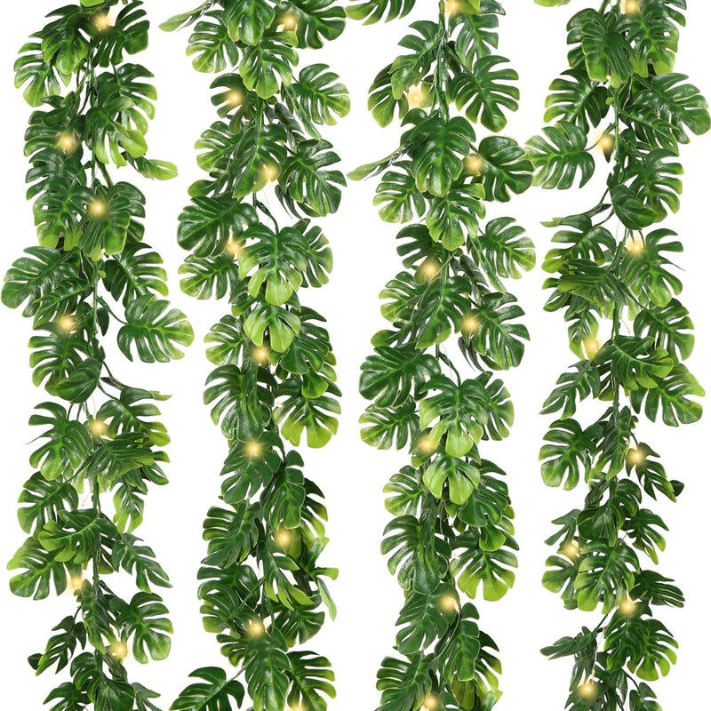 4PCS Artificial Monstera Leaf Ivy Vines with Light Strings, 5.7FT Faux Tropic... Green Plant