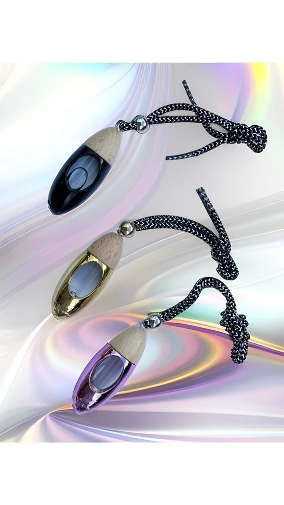 Car air freshener oil diffuser, three oval scent pods with braided hanging chains