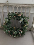 Silk Flower Wreath 14Ó Pink Hydrangea Berries Leaves Cottage Decor New Floral Peony