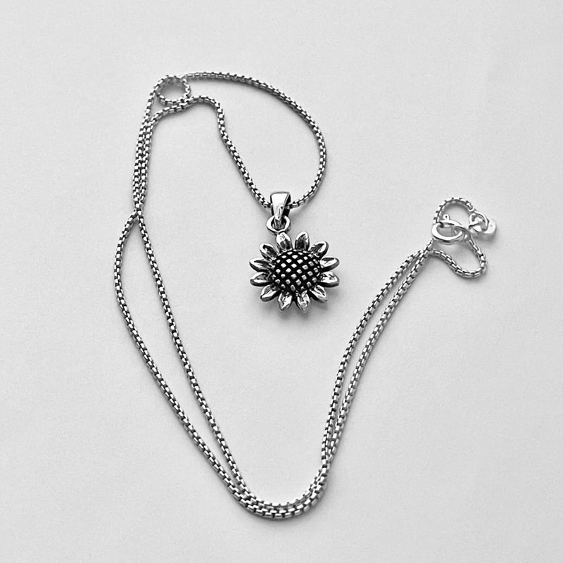 Sterling silver sunflower pendant necklace with chain and lobster clasp
