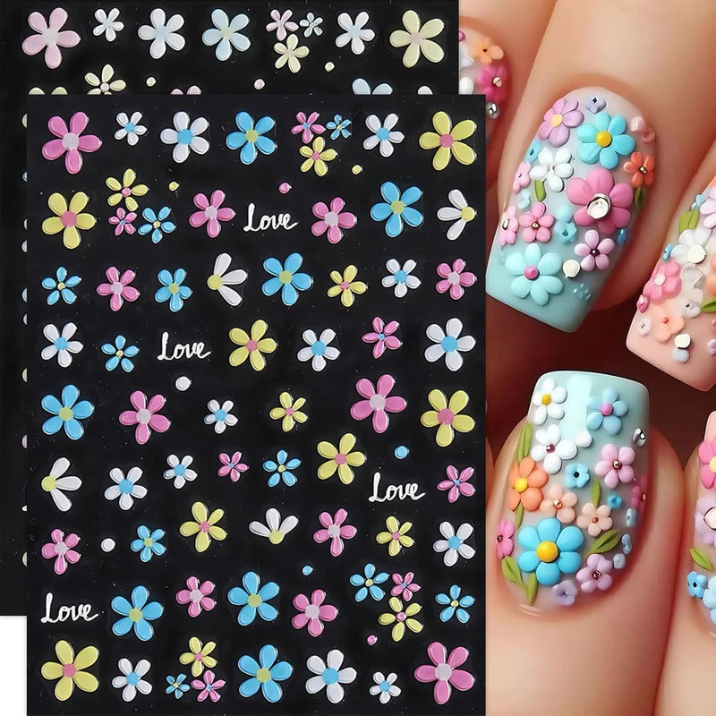 Flower Nail Art Stickers Decals 5D Flowers Nail Stickers Summer Daisy Sunflower Sunflower